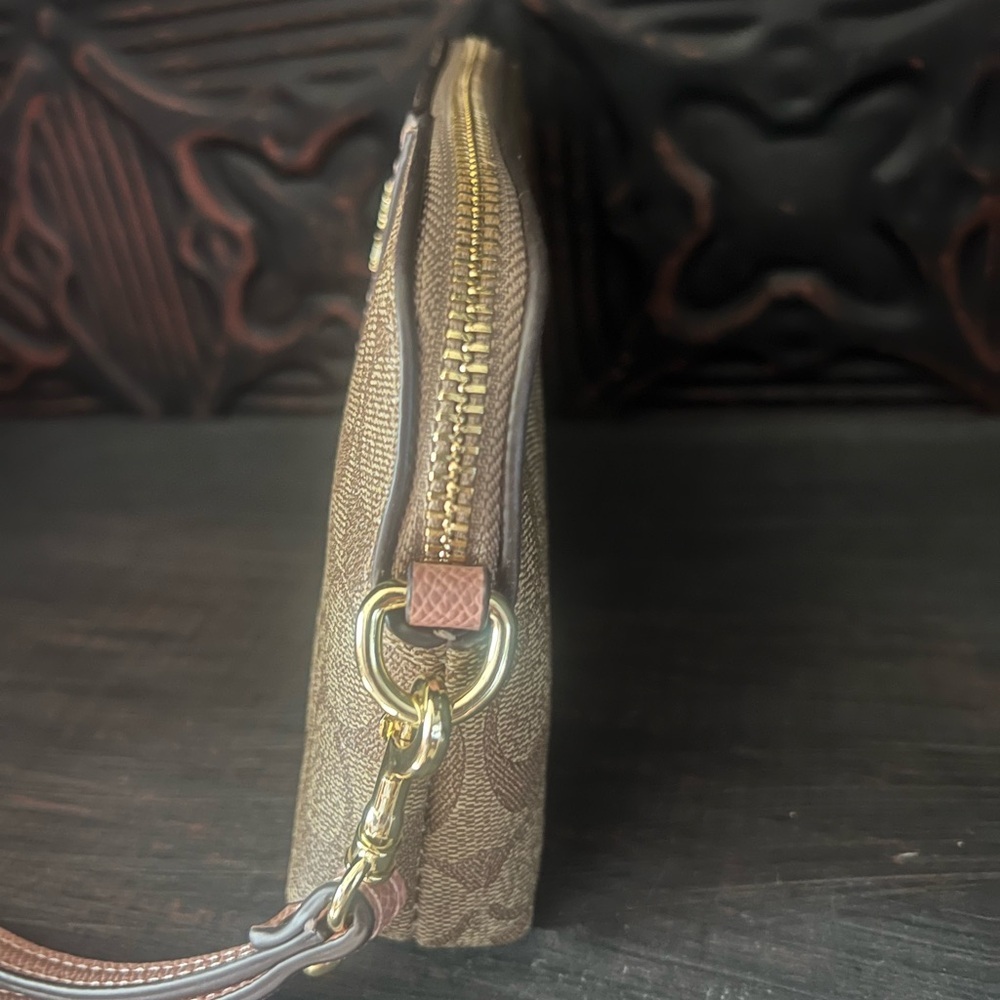 Coach Signature Canvas Wristlet in Pink and Brown with Long Strap - Picture 4 of 11
